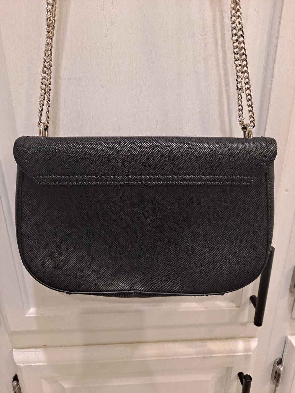 GUESS 1981 Augustina Black Saffiano Curved Flap Oversized Crossbody Bag